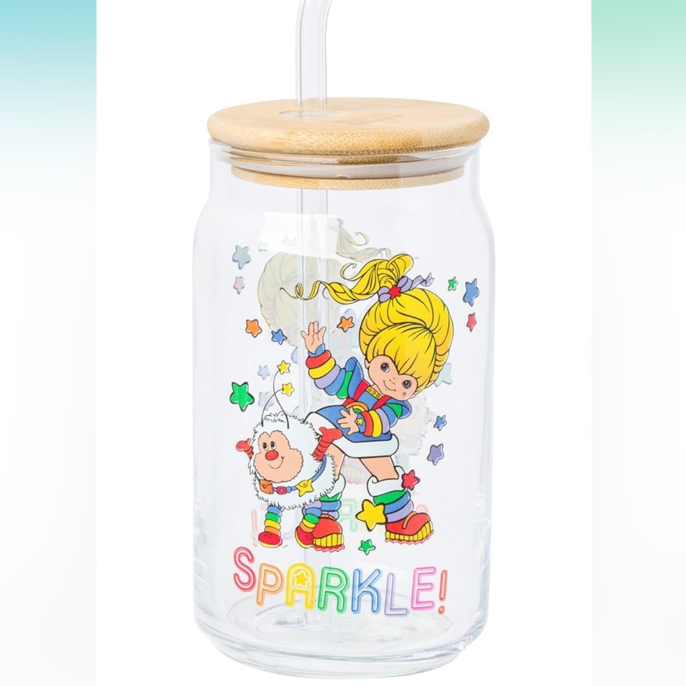 Rainbow Brite 16 oz Glass Tumbler with Straw